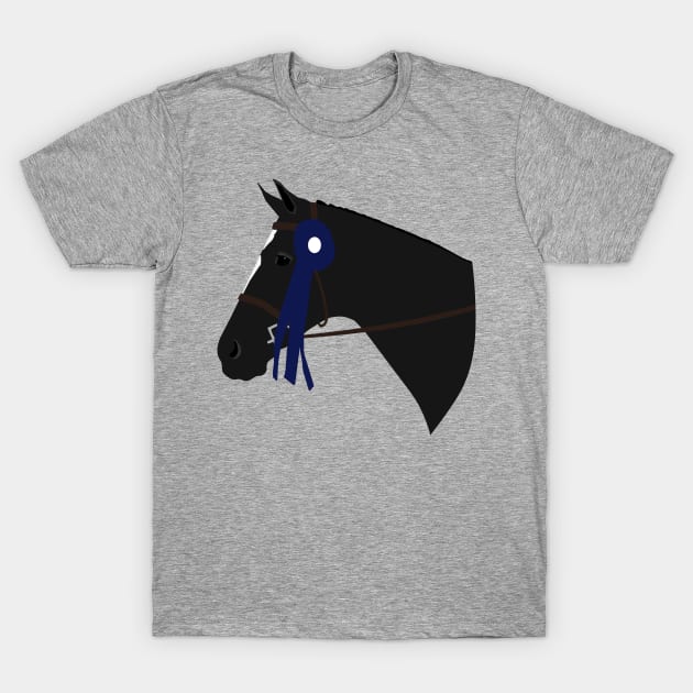 Blue Ribbon (Black Horse) T-Shirt by AliScarletAdams